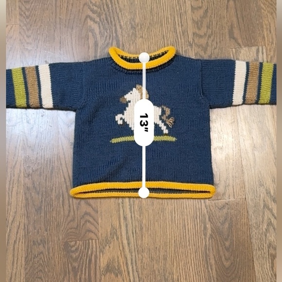 Alpaca Sweater Knit Kids horse blue Roll Neck yellow Preppy Size 2-3 B33 - Picture 6 of 7